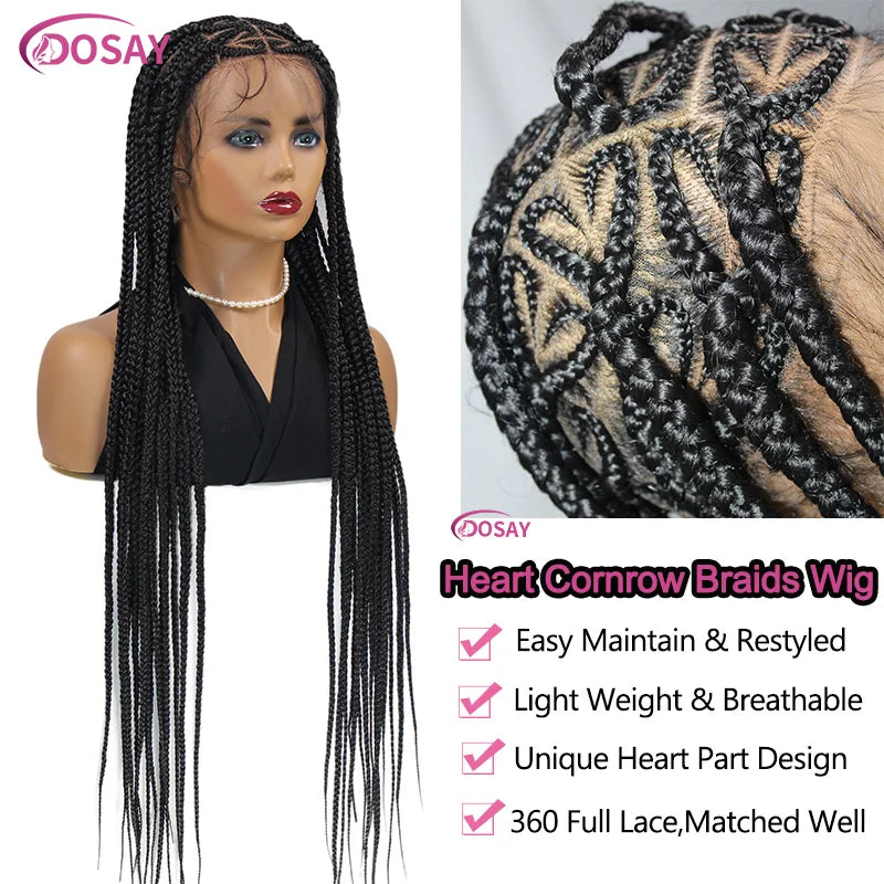 36" Synthetic Lace Braided Wigs Blonde Heart Box Braids Lace Wigs Long Black Cornrow Braided High Quality Lace Front Wig Ladies