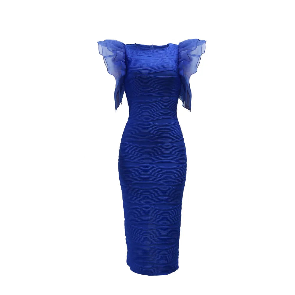CM.YAYA Women Ruffles Short Sleeve O-neck Striped Knee Length Dress Street Vestidos Sexy Night Club Party Evening Chic Dresses