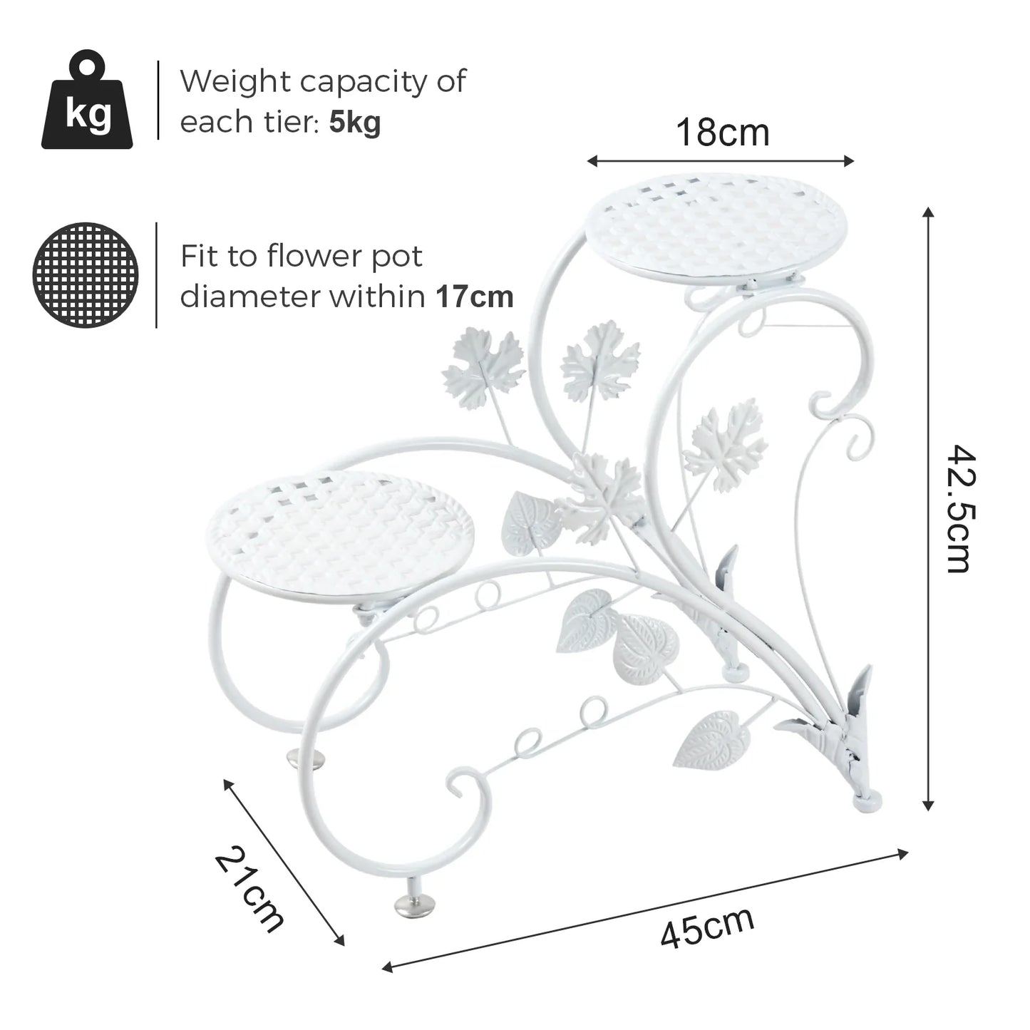2PCS Rustproof Metal Plant Stand 4 Potted Flower Display Rack Shelf for Garden Balcony Office White and Black