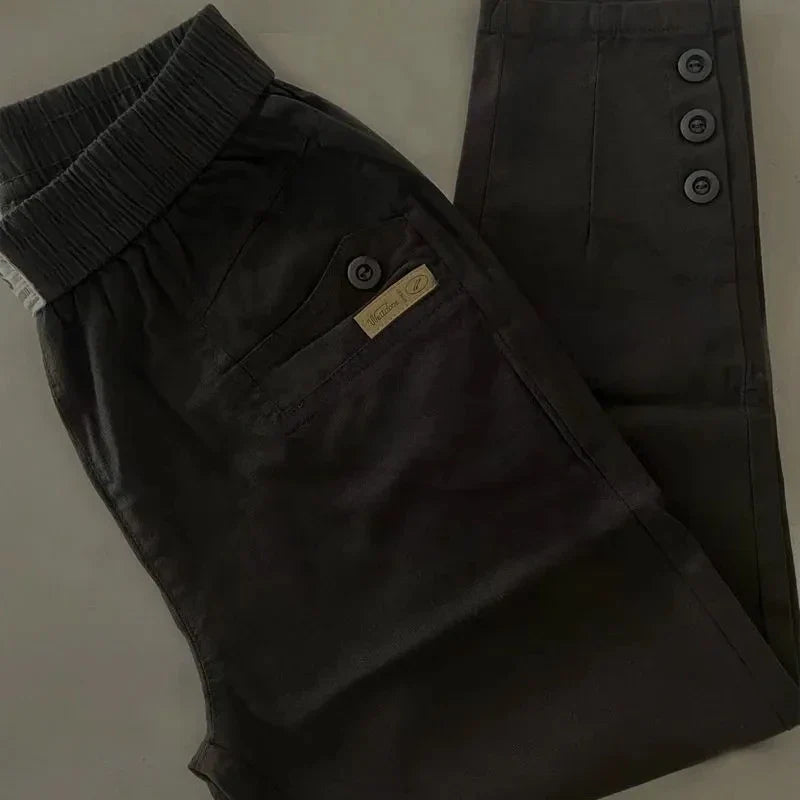 New 2024 Korean Women's pants Autumn High Waist Cotton Hemp Casual Slim High Waist Pants Female Loose Harun pants Ladies Trouser