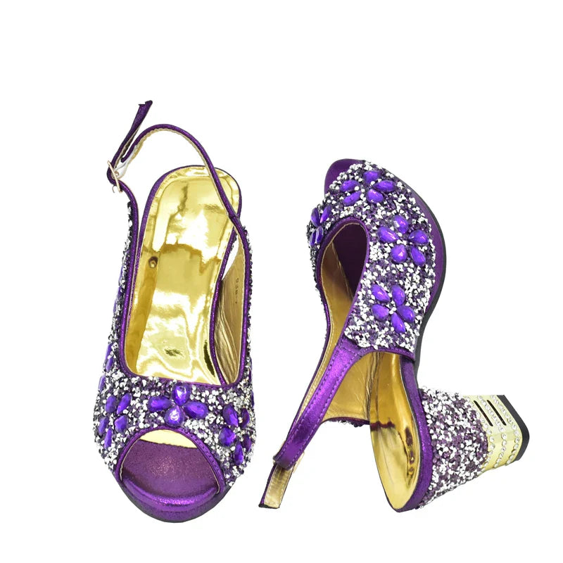 Italian Shoes and Bags Matching Set with Rhinestone Plus Size Shoes Luxury Italian Shoe and Bag Set 2025 Wedding Shoes Bride