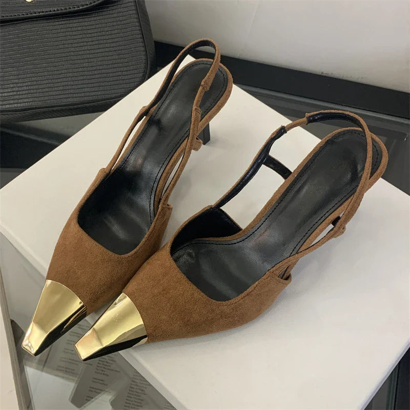 Eilyken Street Style Pointed Toe Women Pumps Fashion Slingbacks Thin High Heels Elegant Stripper Prom Ladies Sandals Shoes