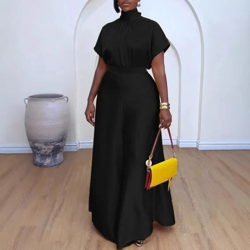 African Fashion 2024 New in Women Two 2 Piece Sets Outfit Soft Satin Lace Up Top and Wide Leg Pants Set Matching Set