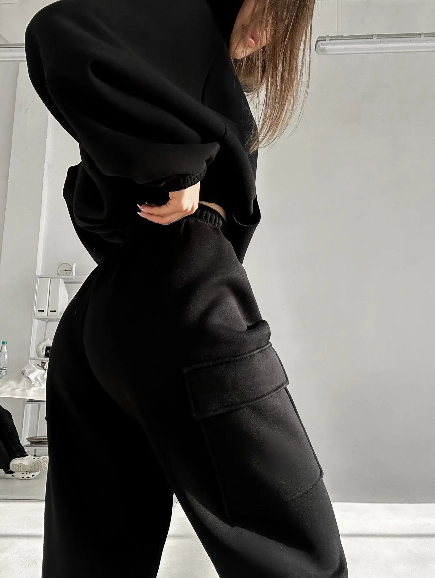 Hoodies Suit Winter Autumn Solid Casual Tracksuit Women Fleece 2 Pieces Set Sports Sweatshirts Pullover Jogger Sweatpants Outfit