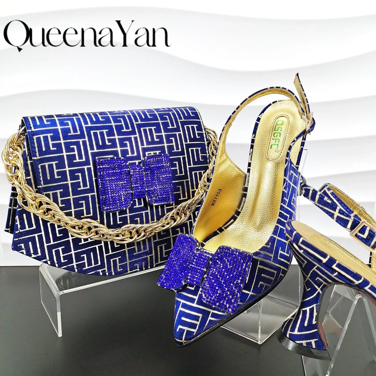 New Design Texture Nigeria Elegant Fashion Women's Banquet Pointed Toe High Heels And Bag Set For Wedding Party