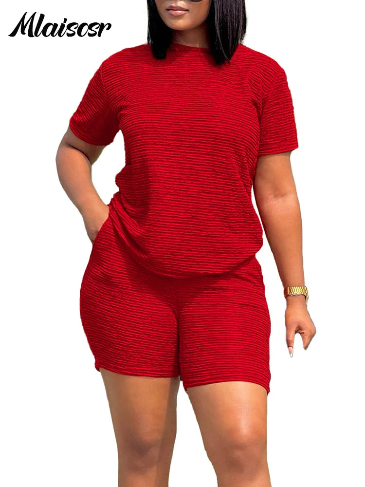Mlaiscsr Casual Outfits for Women Short Sleeve O-neck T-shirt Tops and Shorts 2 Pieces Summer Sports Tracksuits Matching Sets