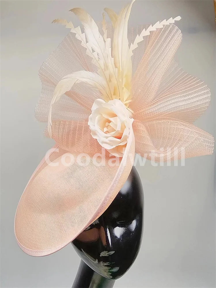 New Fashion Flower Fascinator Wedding Headpiece Women Party Dinner Pillbox Cap With Flower Hair Accessories Ladies Feather Cap