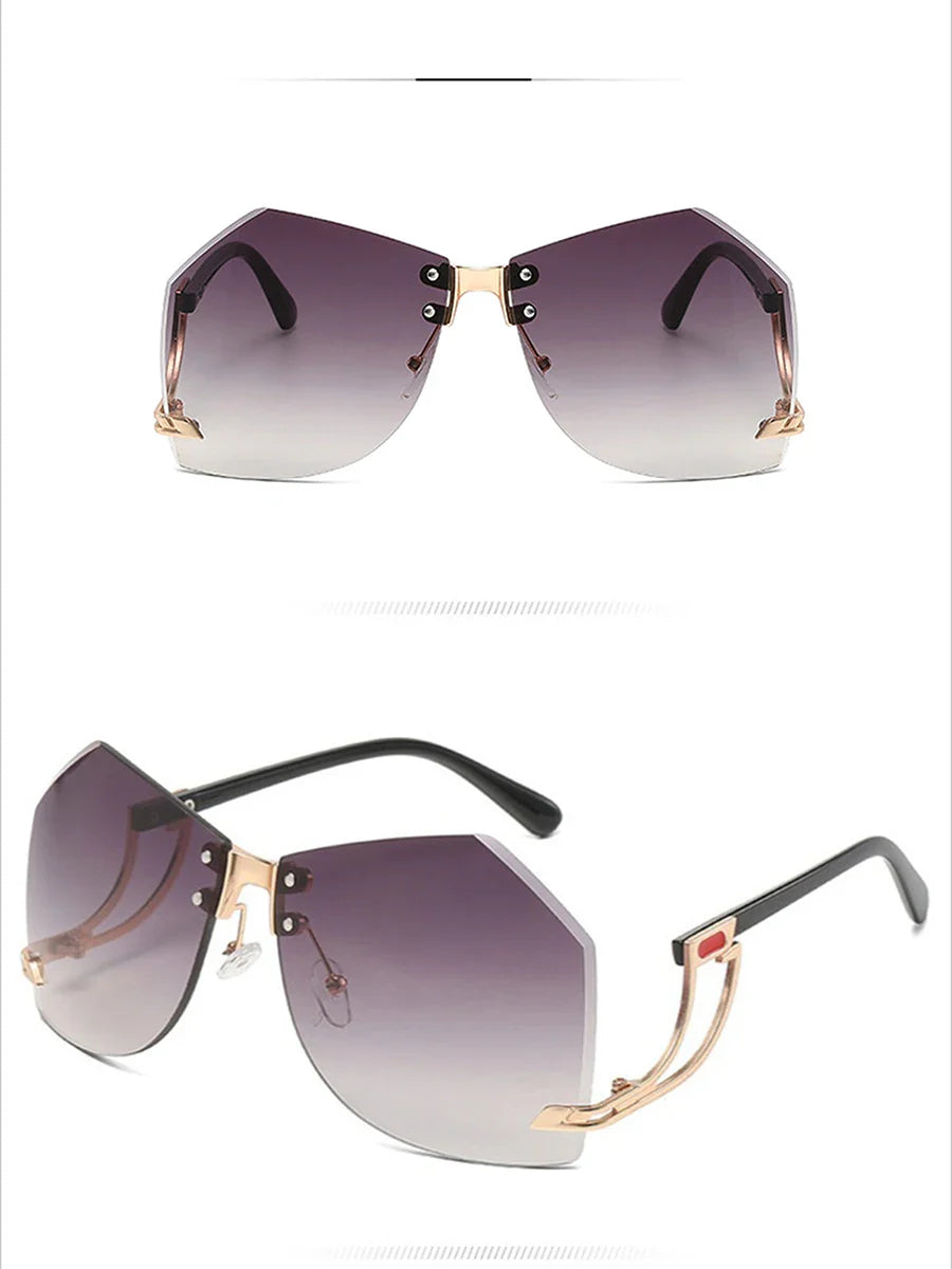 New Fashionable Frameless Sunglasses for Women's Personality Trend Hollow out Mirror Legs Irregular Ocean Lens Glasses UV400