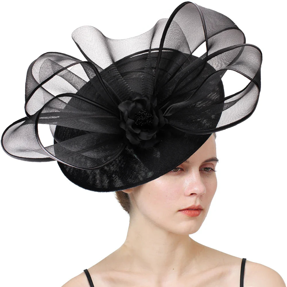 Eegant Wedding Big Size Fascinator Hat Women Flower Multimodal Hair Top Clips Hat Ladies Cocktail Church Party Hairdress