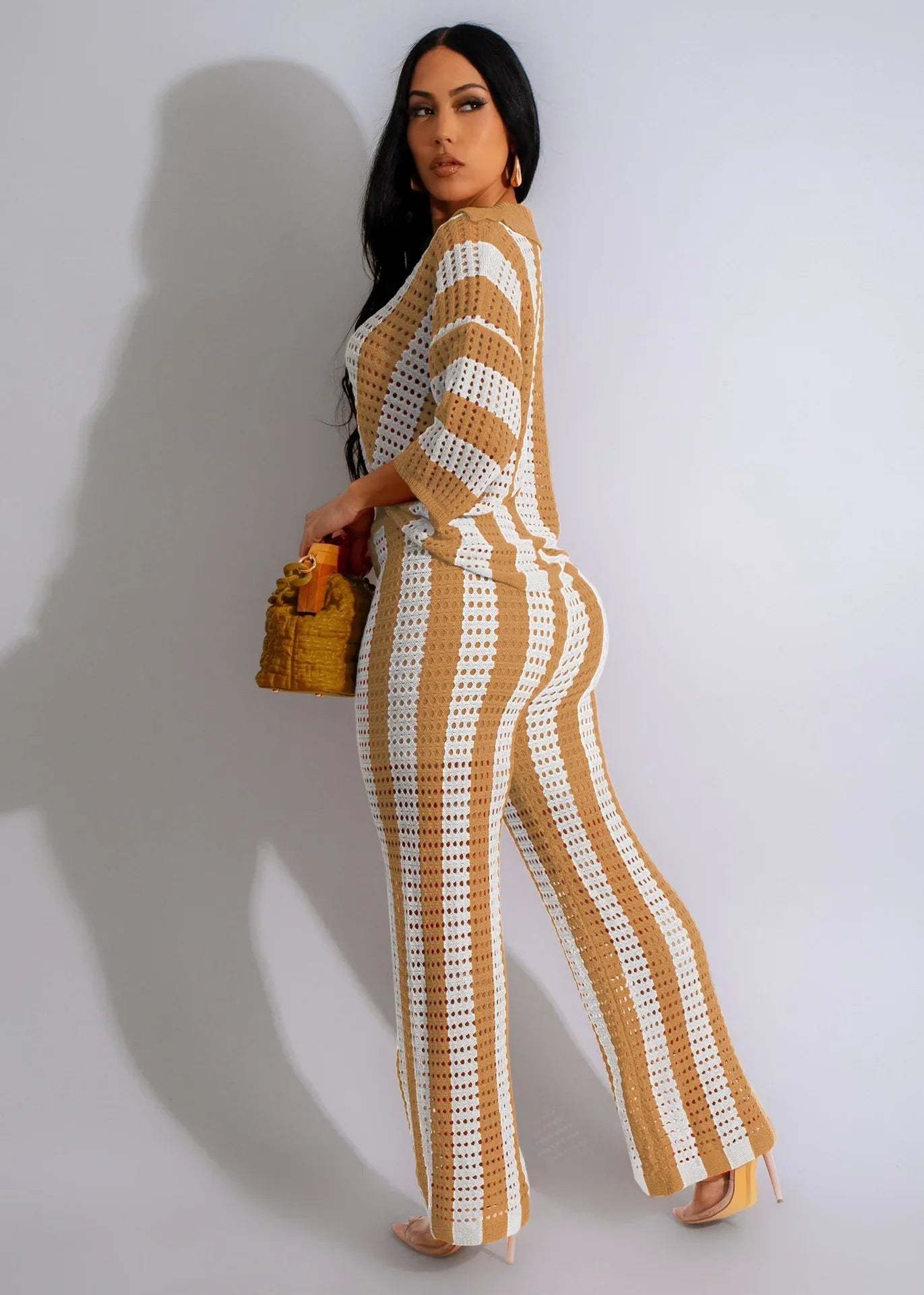 CM.YAYA Knit Ribbon Women's Set Short Sleeve Shirts and Wide Leg Pants 2024 Summer Beach Two 2 Piece Sets Outfits Tracksuit