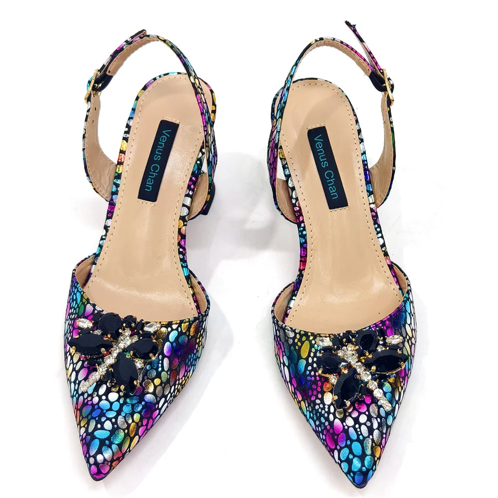 2024 Champagne Color Thin Heels Pointed Toe Crystal Design Ladies Shoes Matching Bag Set For Women Weeding Party Pump