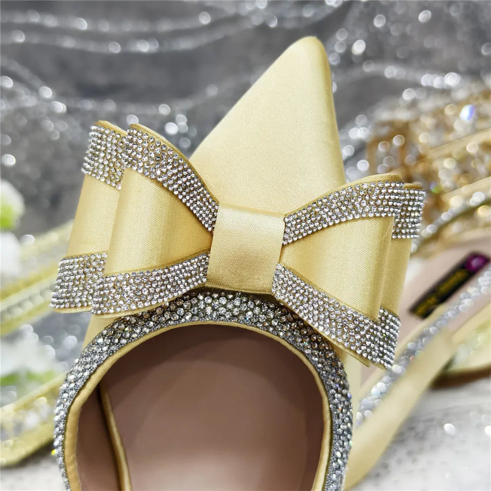New Arrival Elegant African Party High-heeled Shoes Chain Decoration Trendy Women's Sandals Nigerian Women Wedding Pumps