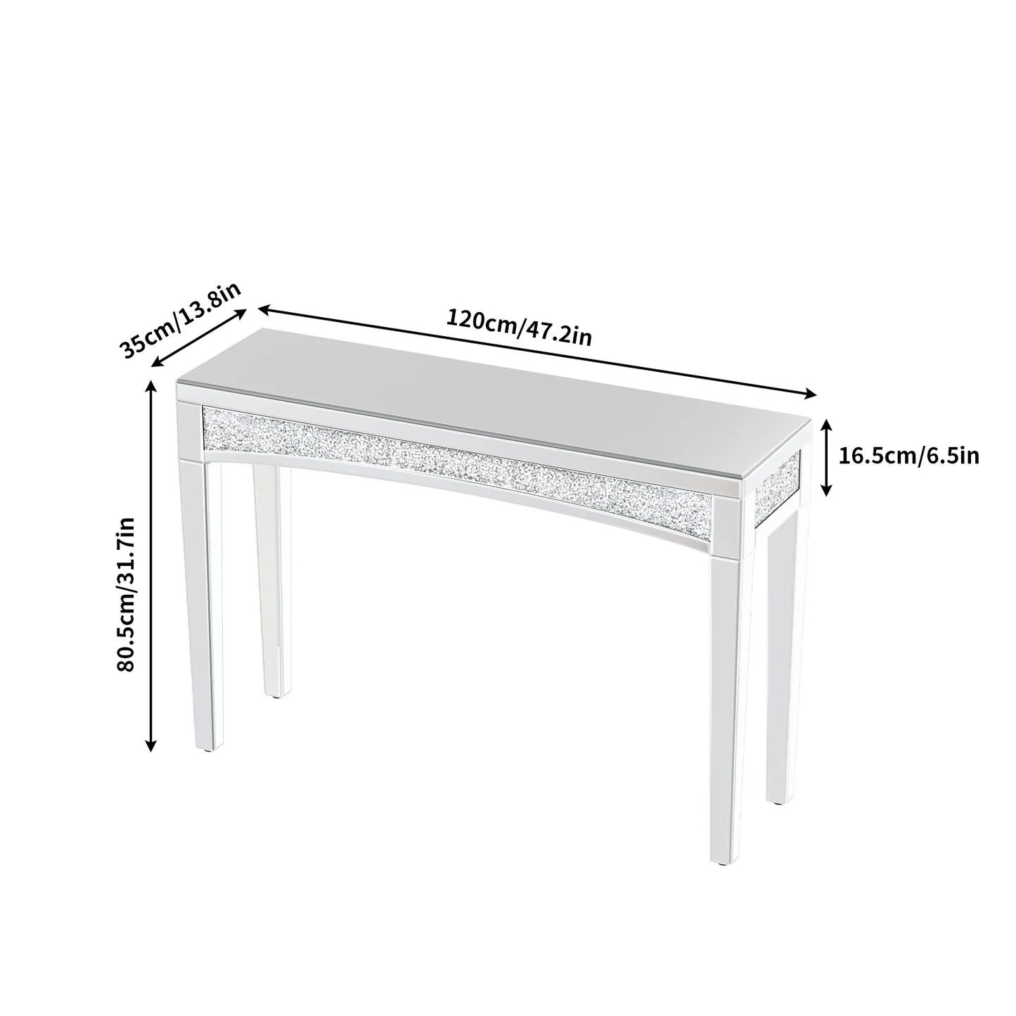 47.2" Mirrored Desk Silver Console Table for Living Room, Entryway And Foyers