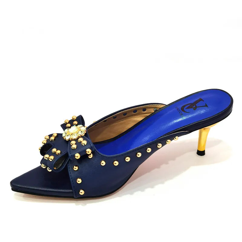 2022 Rivet Style  Women Shoes and Bag to Match in Color matching High Quality Nigerian Design Matching Shoes and Bag