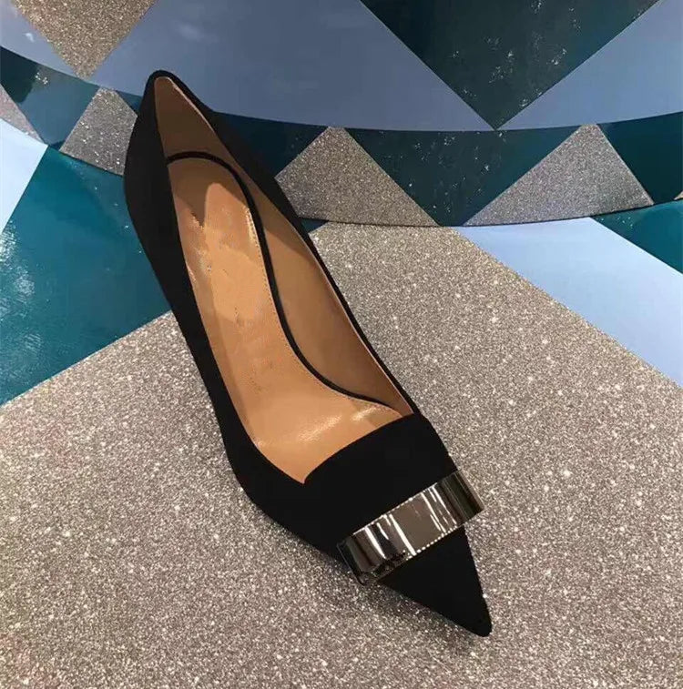 2022 Women Party Bridal Wedding Shoes Luxury Pumps Metal Plate Glitter High Heels Ladies Stiletto Dress Pointed Toe Bombas Mujer