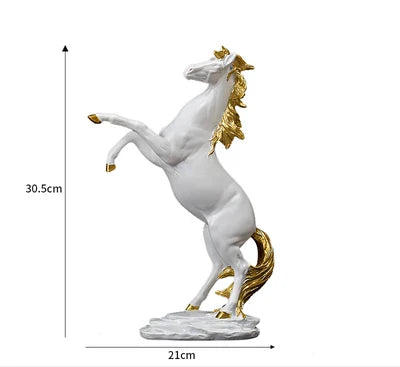 Gold, White, Black Resin Horse Statue