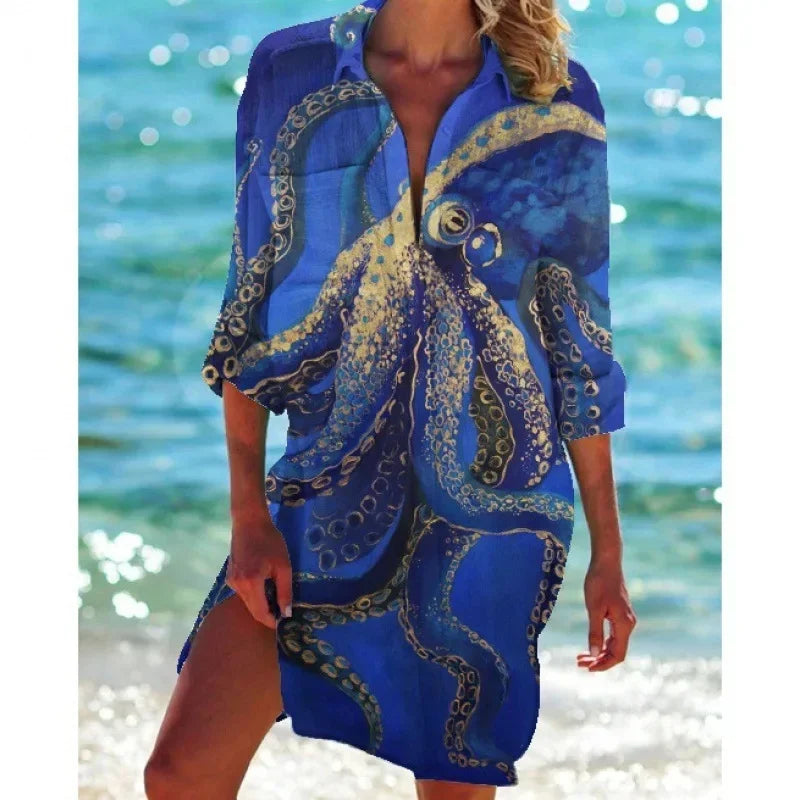 2.Boho Style Summer Cover-Up – Women's Tropical Print Beach Blouse Selection