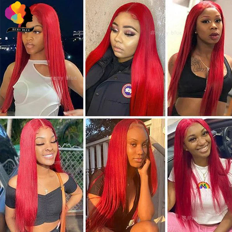 Colored Red Straight Lace Front Human Hair Wig 13x4 13x6 Transparent Lace Frontal Wigs Burgundy Human Hair Wigs for Black Women