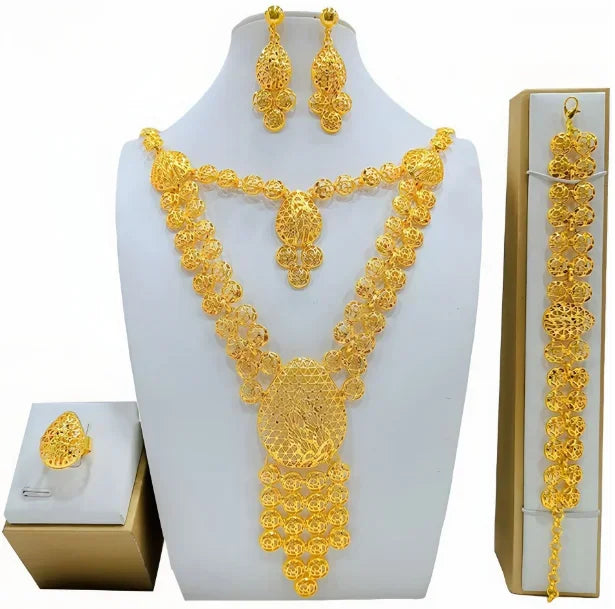 Dubai Necklace Earrings For Women Wedding 24k Gold Plated African Jwellery Bridesmaid Party Gift  Bridal Dubai Jewelry Sets