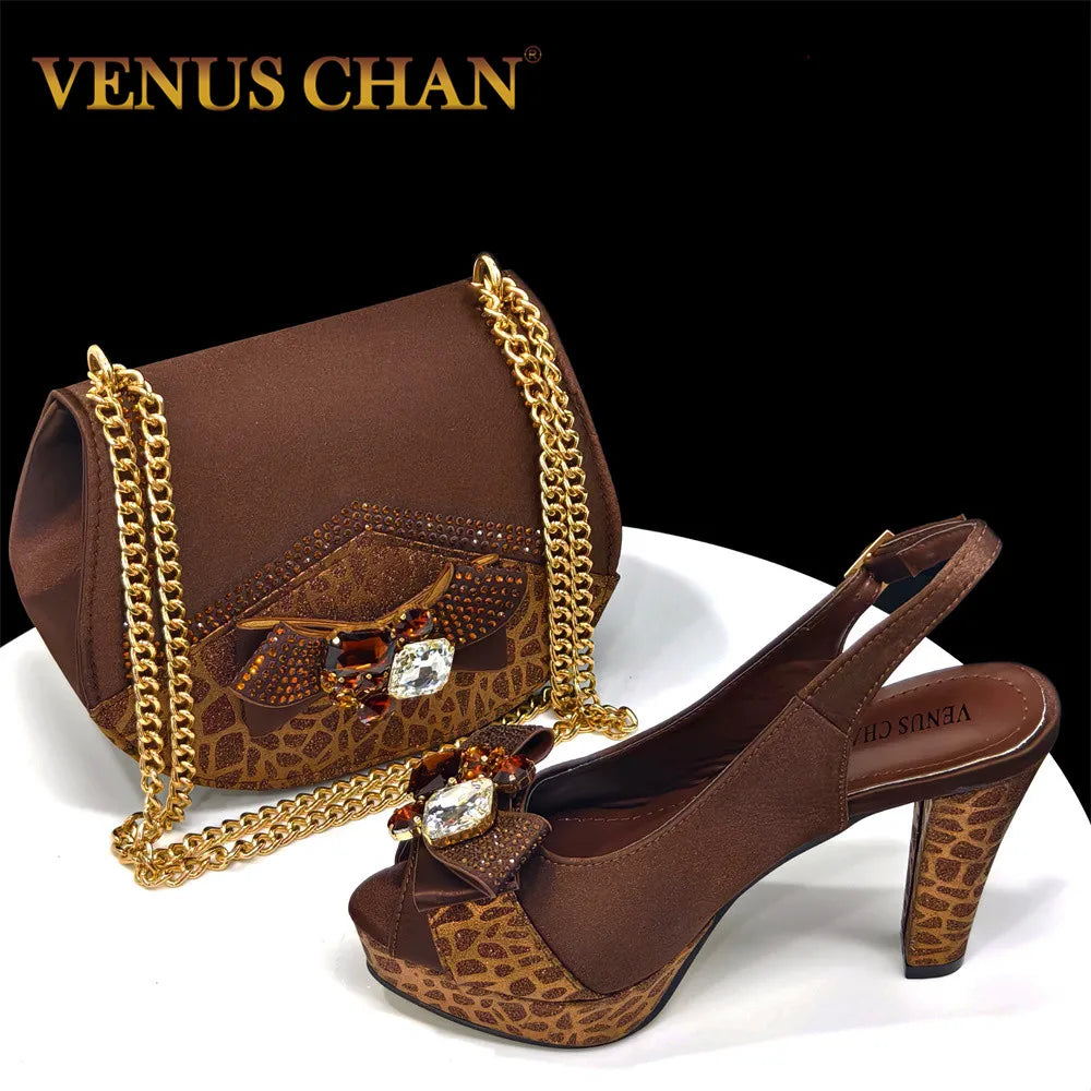 Elegant Women Heels for Party Open Toe Special Material Design Rhinestone Italian Only Sandals and Set to Choose 2024