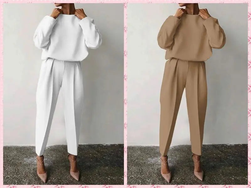 2024 Women's Loose-fit Long Sleeve Casual Clothing Set Fashion Solid 2 Piece Set Pants Sets Trousers Hosen-sets Women Suits