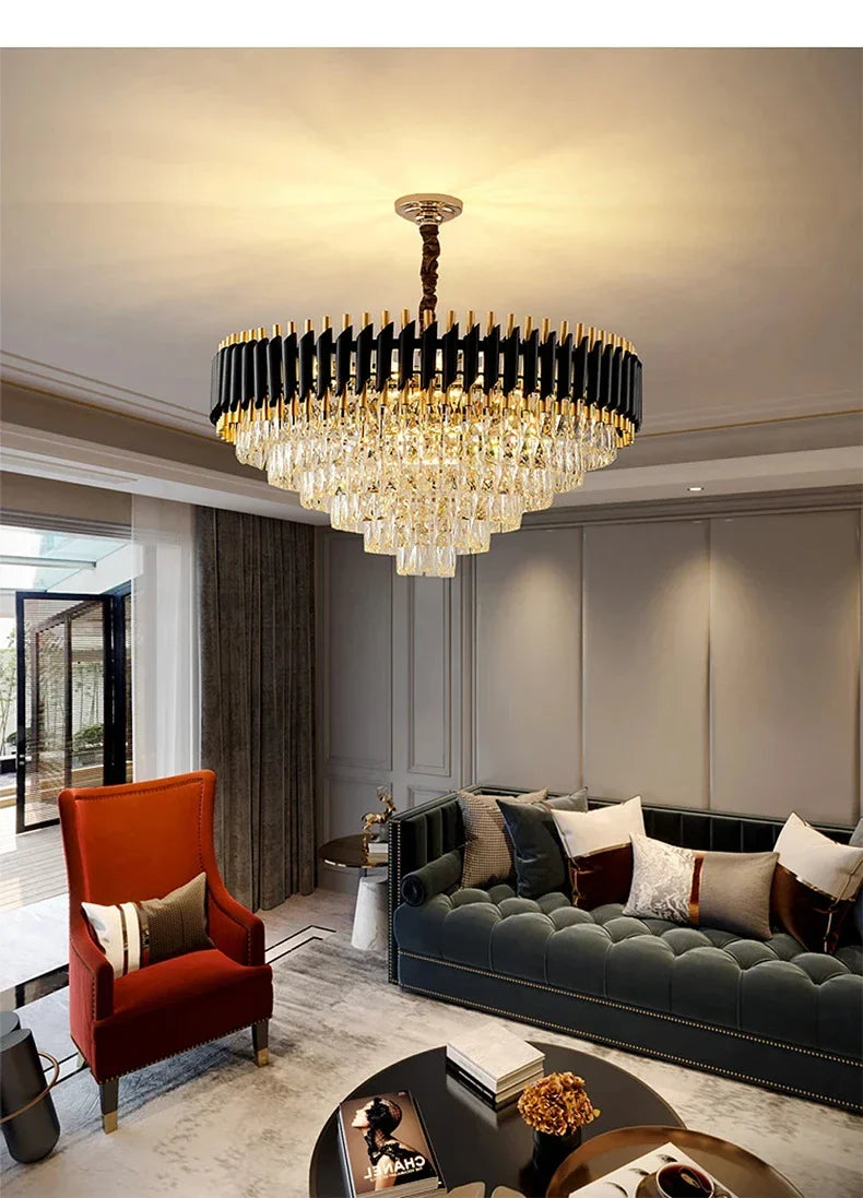 Creative Luxury Crystal Chandelier Rectangular Restaurant Pendant Lights Modern LED Living Room Lamp Lustre Home Elegant Fixture