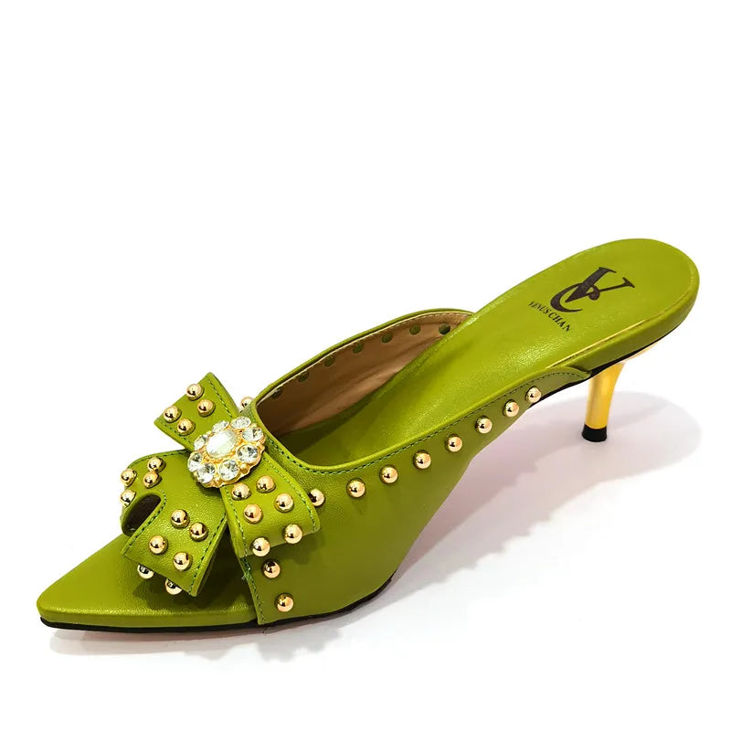 2022 Rivet Style  Women Shoes and Bag to Match in Color matching High Quality Nigerian Design Matching Shoes and Bag