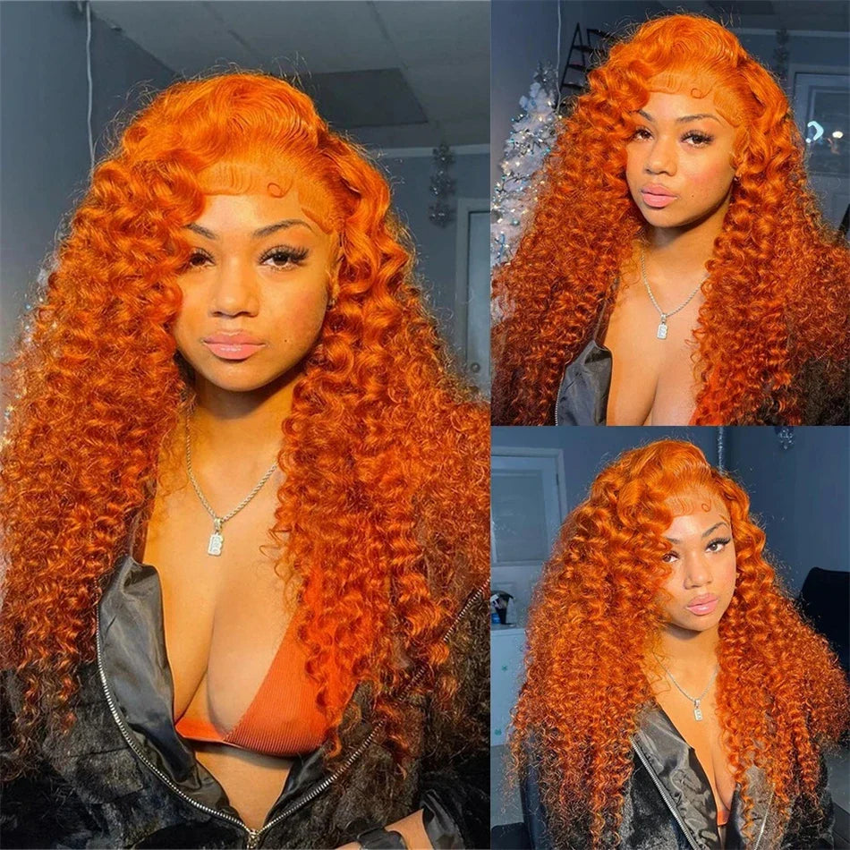 Ginger Orange Deep Wave Frontal Wig Transparent 13x6 Hd Front Human Hair Wigs Curly Hair 13x4 Lace Frontal Wig Colored