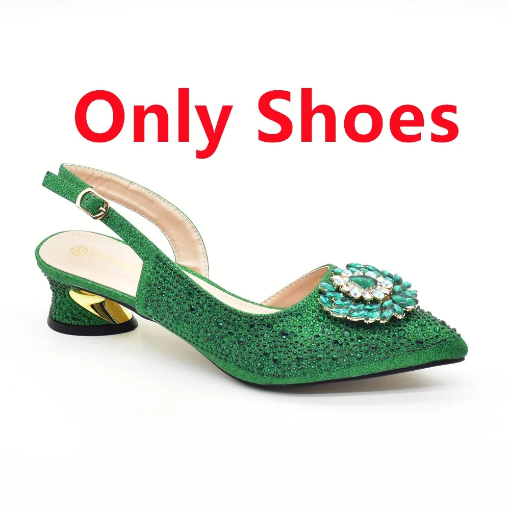Elegant Italian Women's Rhinstone Pumps Heels Shoes and Bag Set To Match for Weddings and Party