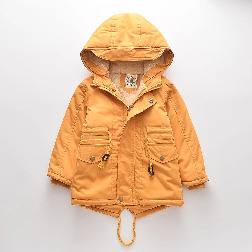 Winter Kids Clothes Plus Velvet Thicken Warm Jacket for Girls Casual Zipper Boys Outerwear Solid Versatile Children's Clothing