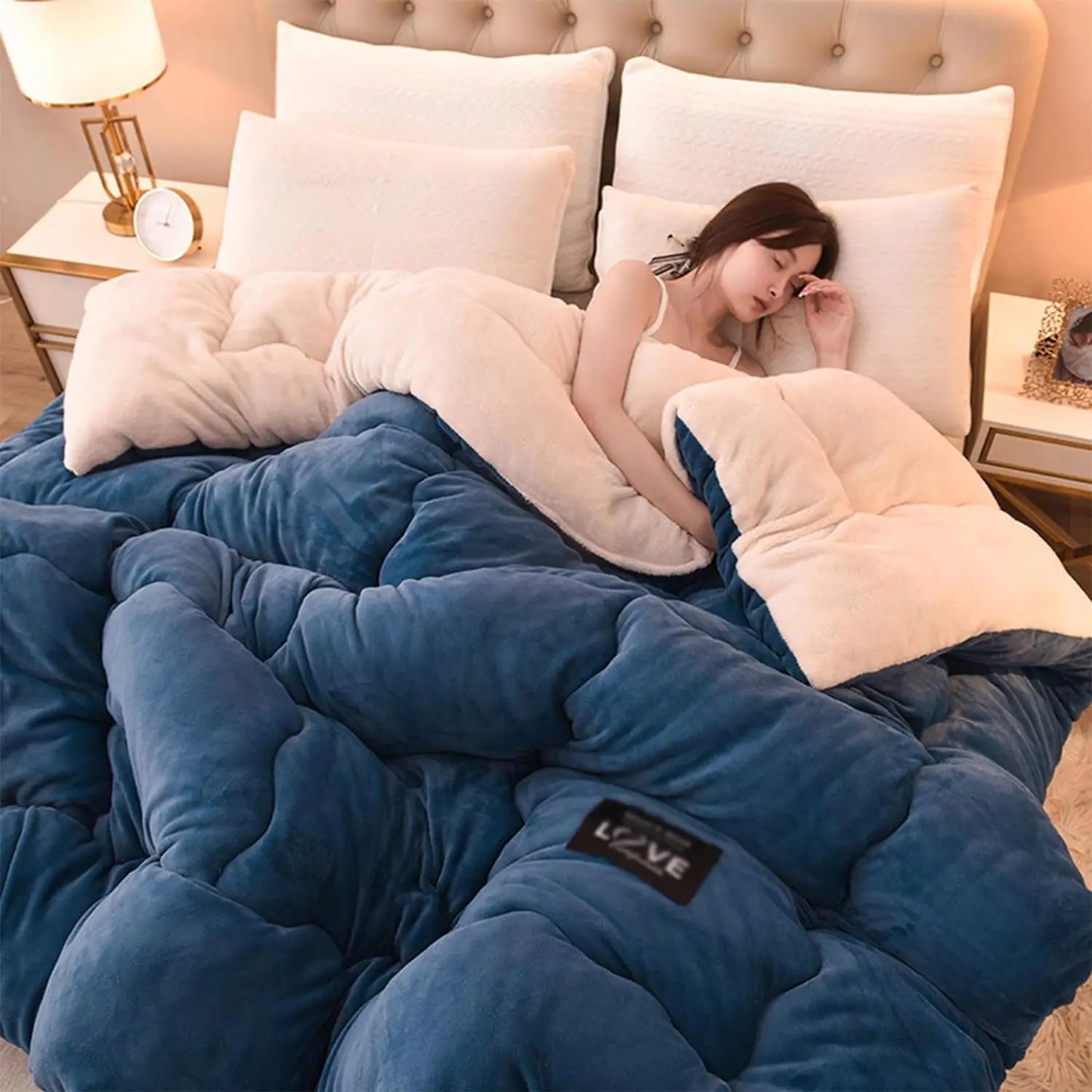 Winter Bedding Thick Quilt Blanket Thick Warm Flannel Fleece Comforter for Cold Nights