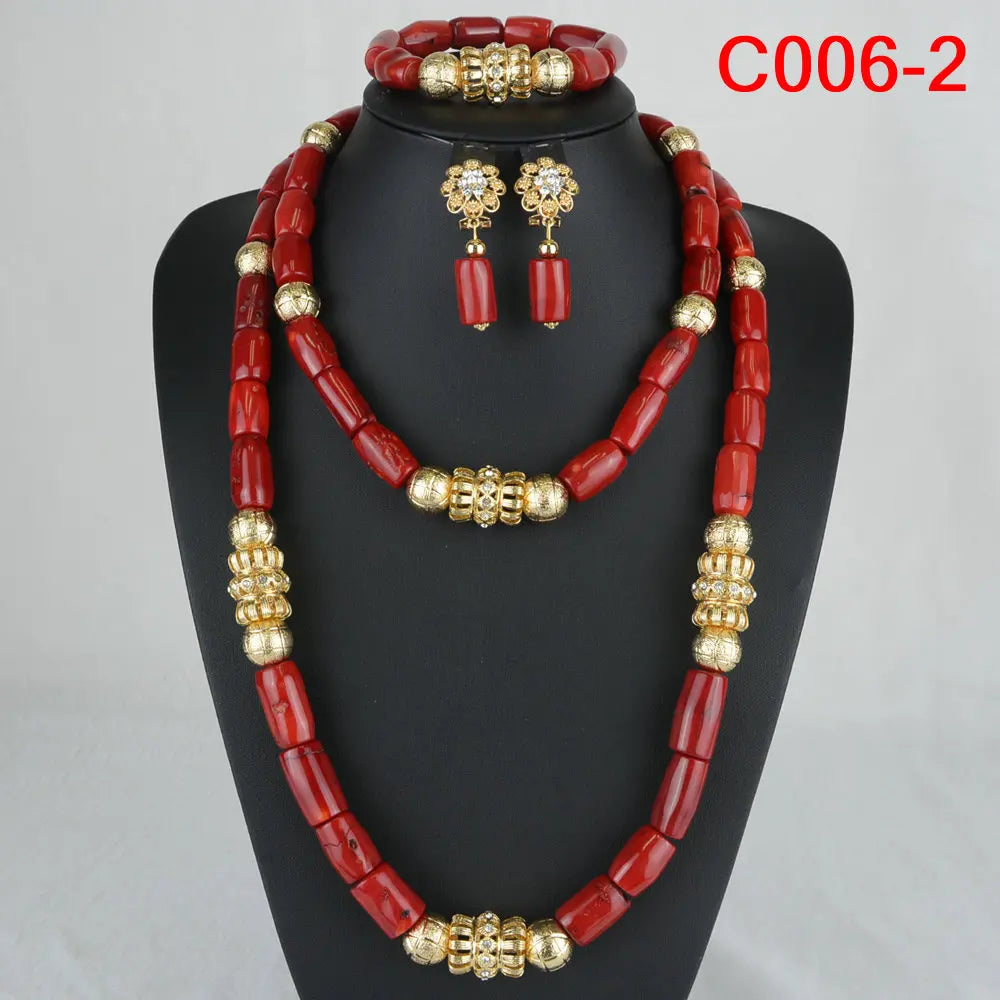 Latest Coral Jewelry Sets Nigerian Dubai Orange Necklace Sets of Beads African Bridal Jewelry Sets