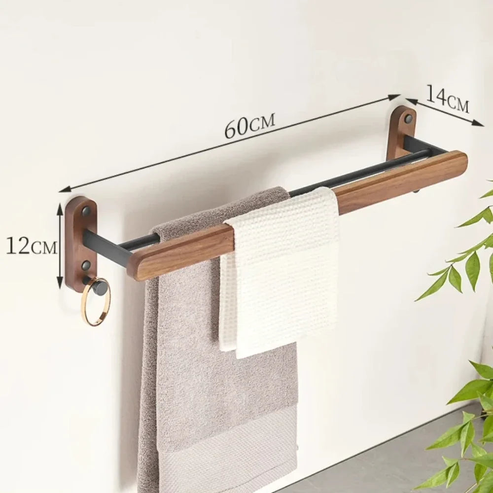 Modern Wooden Bathroom Wall Storage Rack – Shelves, Towel Bar & Hooks Set