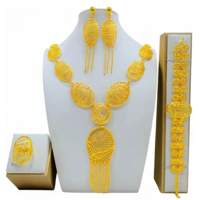Dubai Necklace Earrings For Women Wedding 24k Gold Plated African Jwellery Bridesmaid Party Gift  Bridal Dubai Jewelry Sets