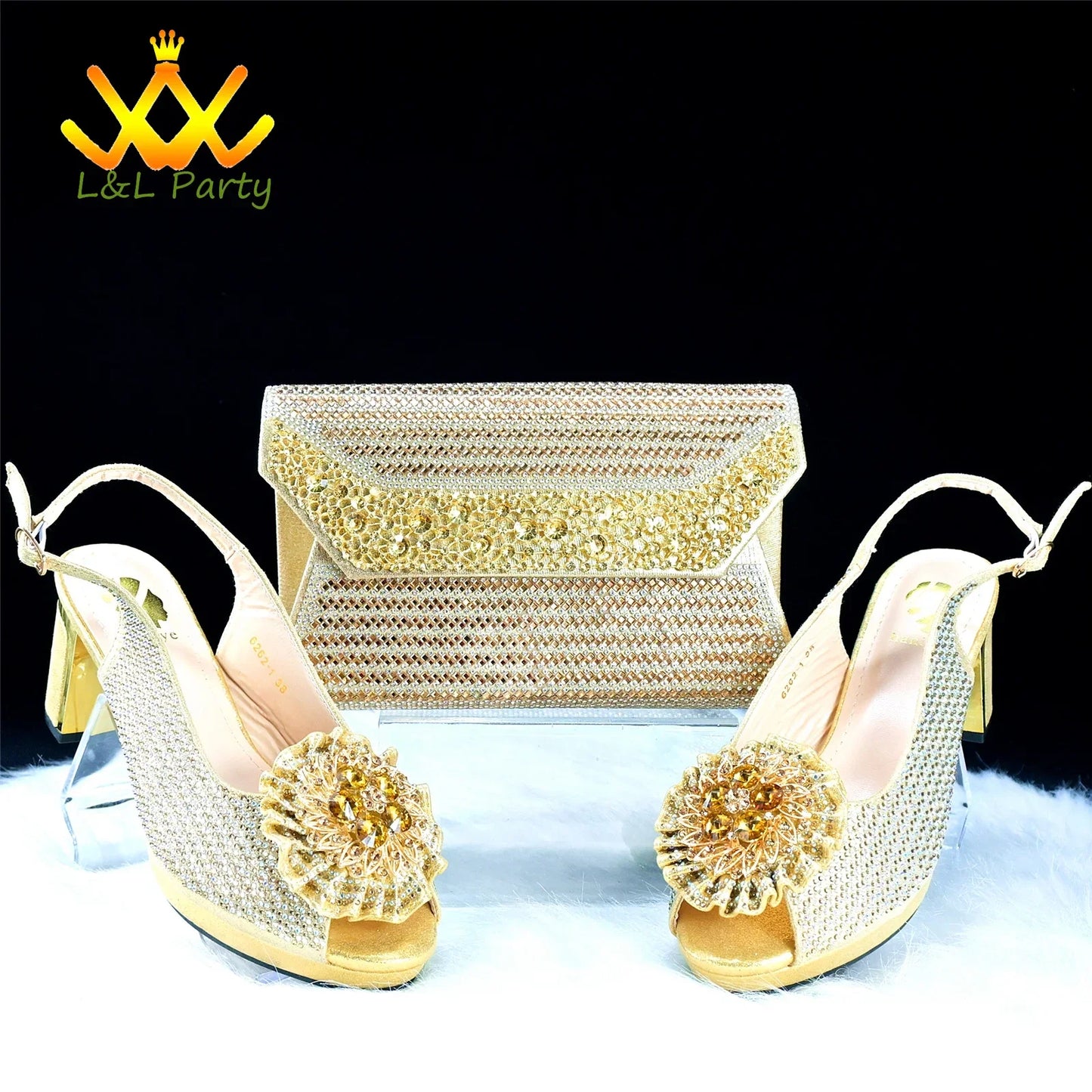 2025 Special New Arrivals Italian Women Shoes and Bag to Match in Green Color with Platform Shinning Crystal Sandal for Wedding
