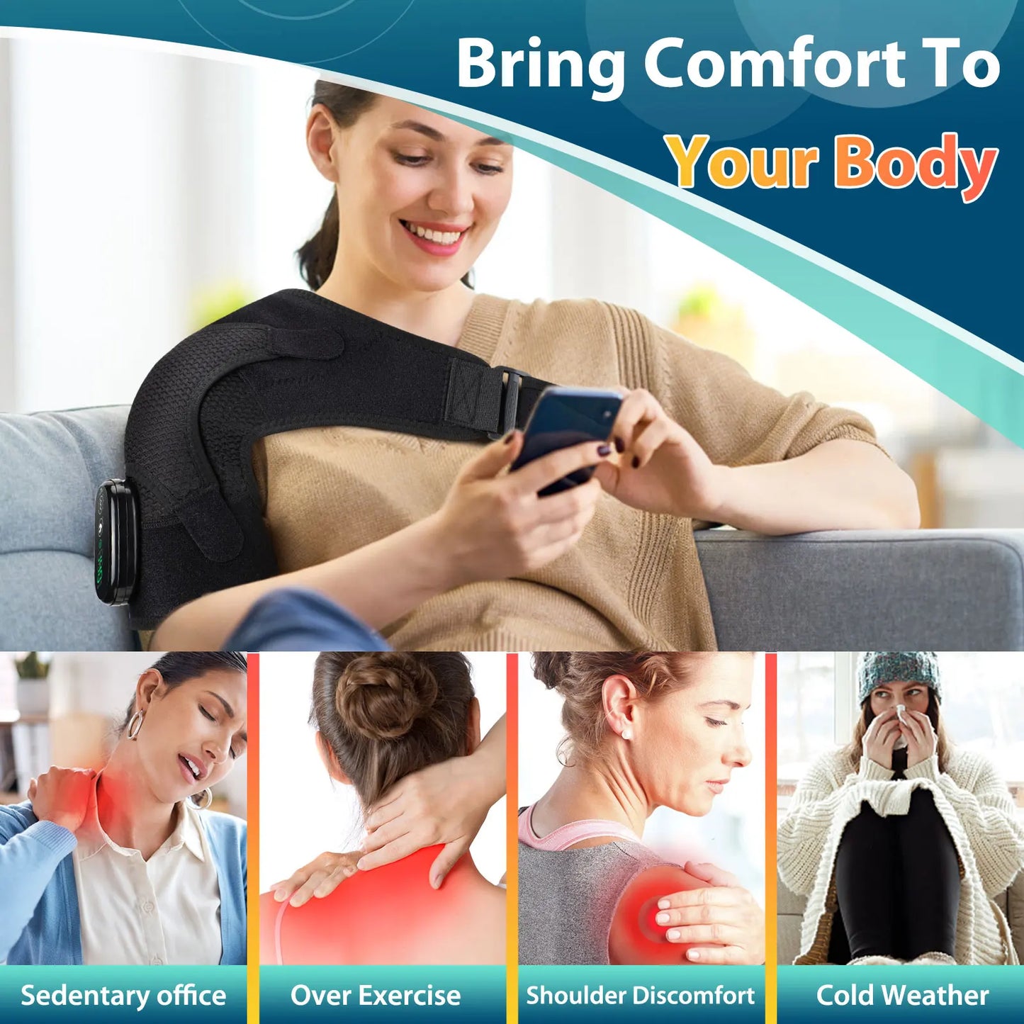 Heated Shoulder Massager Machine Eletric Vibration Heating Shoulder Massage Heater Belt Arm Hand Muscle Relaxation Pad Warmer