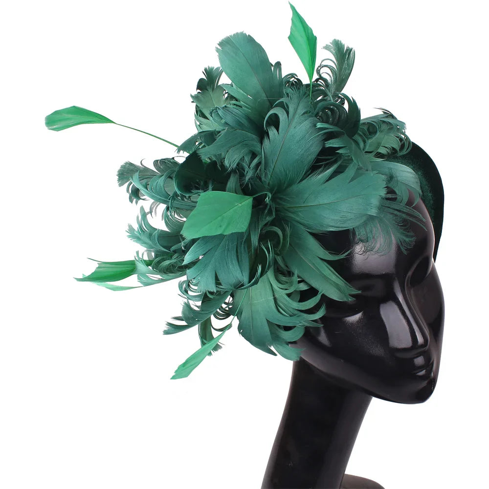 Fashion New Wedding Bride Headband Headwear Fancy Feather Hair Band Millinery Hair Accessories With Peals Decor Hair Accessories
