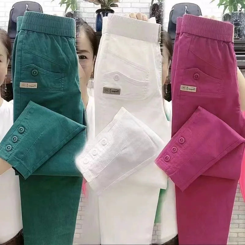 New 2024 Korean Women's pants Autumn High Waist Cotton Hemp Casual Slim High Waist Pants Female Loose Harun pants Ladies Trouser