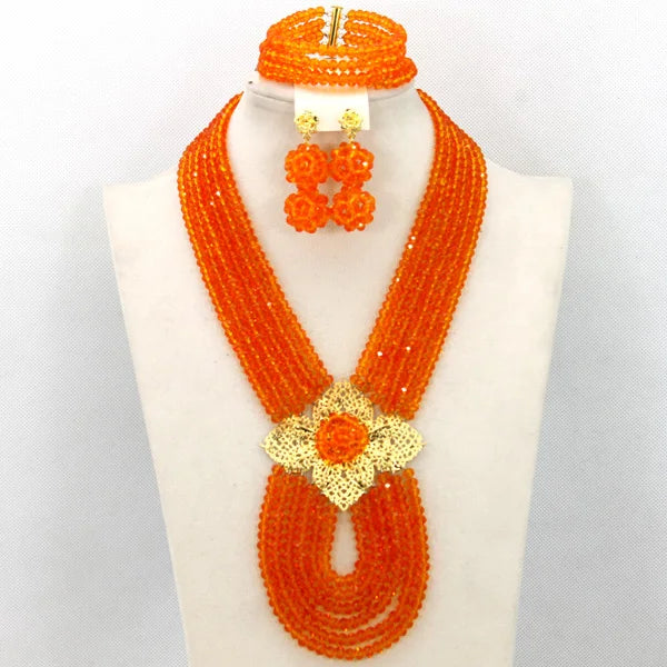 New African Jewelry Set Orange Nigerian Wedding African Beads Jewelry Set Crystal New Bridal Jewelry Set   ABS065