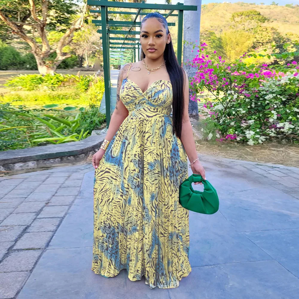 CM.YAYA Women Leopard Spaghetti Strap Loose Wide Leg Sleeveless Jumpsuit 2023 Summer Street Playsuit One Piece Suit Romper