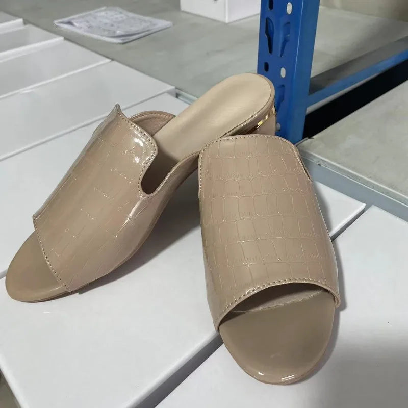 Soft Leather Women Shoes Red Sexy  Female Flipflop Slippers Summer Fashion Heels Slides Shoes for Girls Comfortable Sandals
