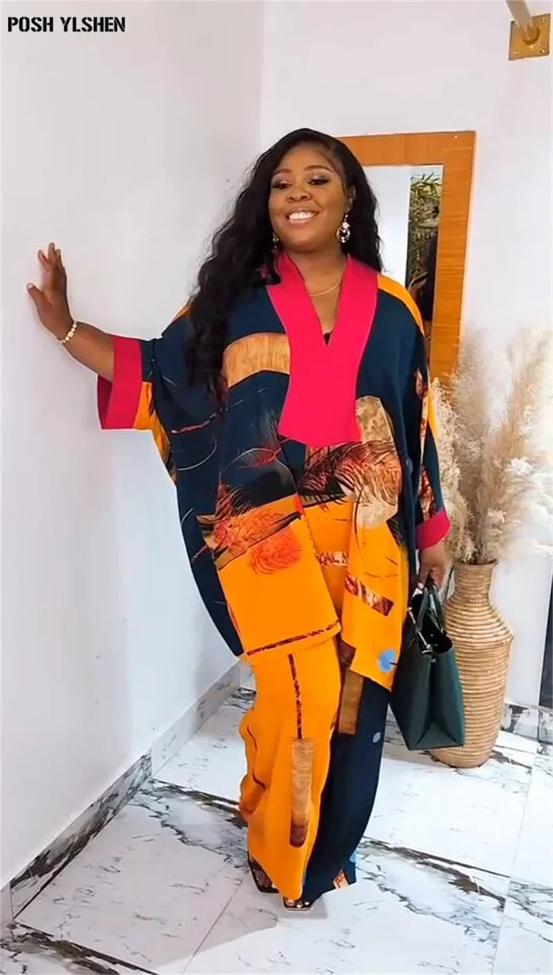Plus Size African Clothes for Women Ankara Dashiki 2 Pieces Set Print Outfits Trousers Suits