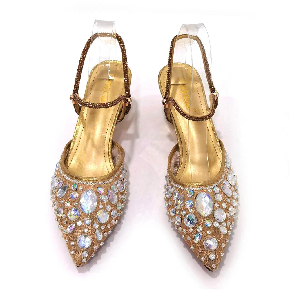 Women's Italian Diamond Lace Designer Matching Shoe and Bag Set