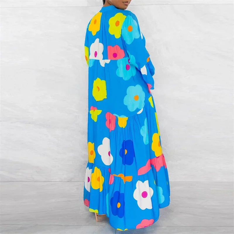 Floral Print Long Sleeve Shirt Dress for Women Spring Autumn Button-up Straight Loose Oversized Casual Long Dresses Vestidos