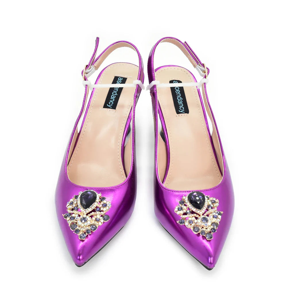 Fashion African Matching Shoes and Bags for Party Nigerian Women Nigerian Italian Shoes and Bags Set Decorated with Rhinestone