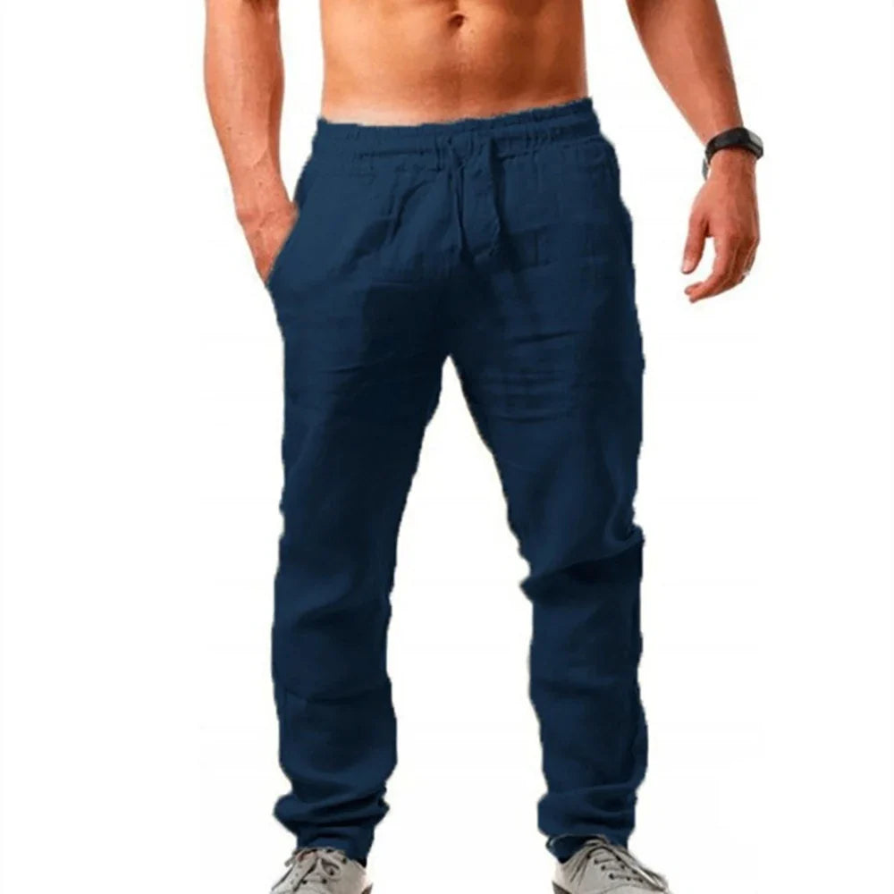 Men's Summer Casual Lightweight Breathable Pants Loose Fit Elastic Waist Trousers