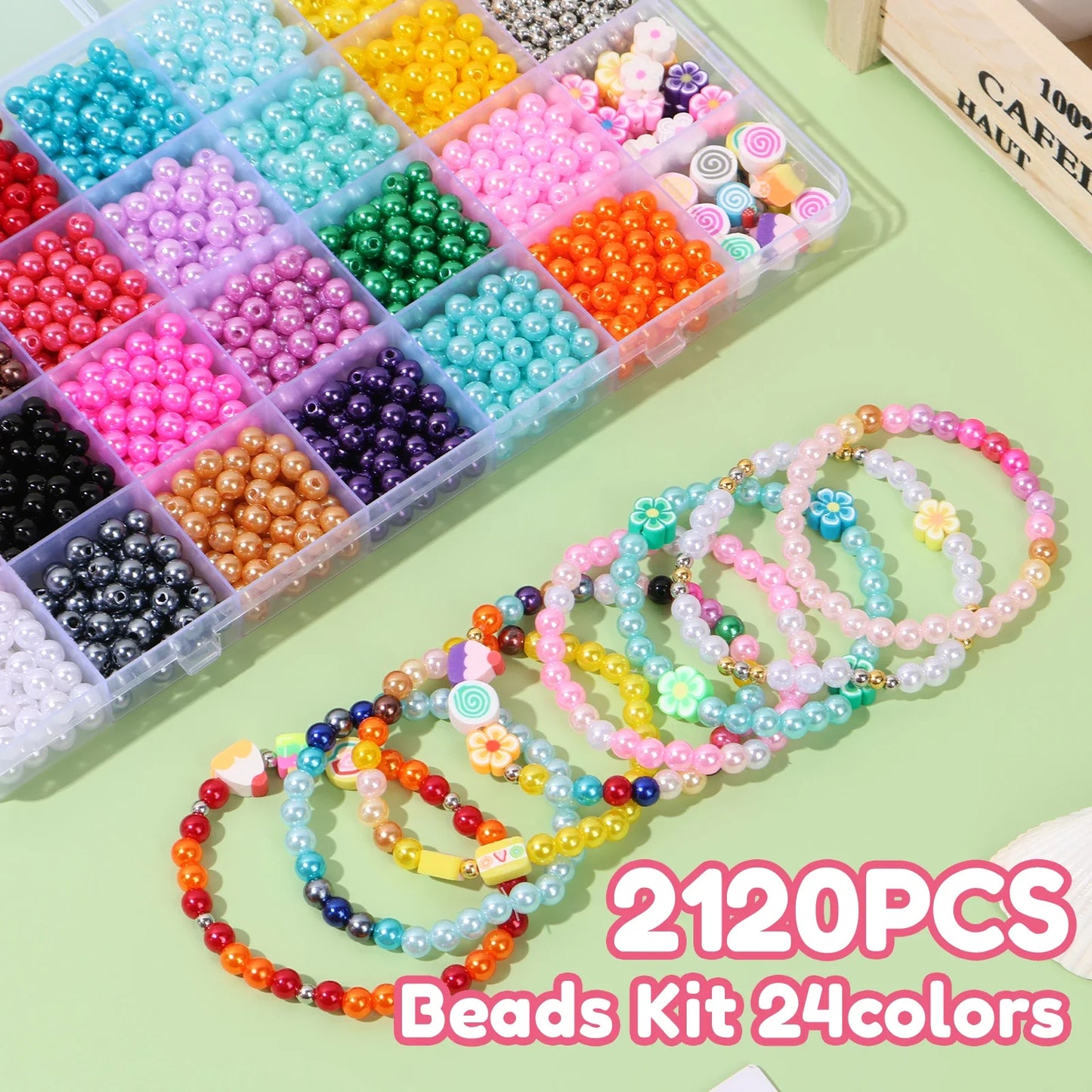 1960Pcs Colorful Beads Bracelet Making Kit Beads Crafts Set DIY Flower Clay Beads Crafts Kit Bracelet Beads Birthday Girls Gift