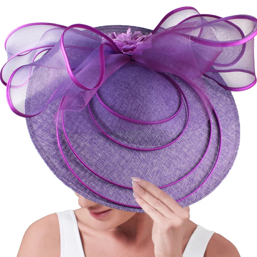 Eegant Wedding Big Size Fascinator Hat Women Flower Multimodal Hair Top Clips Hat Ladies Cocktail Church Party Hairdress