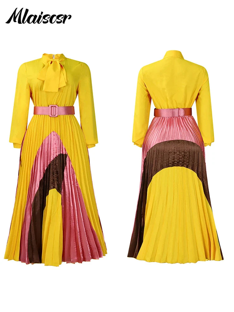 Mlaiscsr Fashion Long Sleeve Maxi Dress with Belt Women Elegant Birthday Party Dance Celebrity Gown Formal Evening Africa Dubai