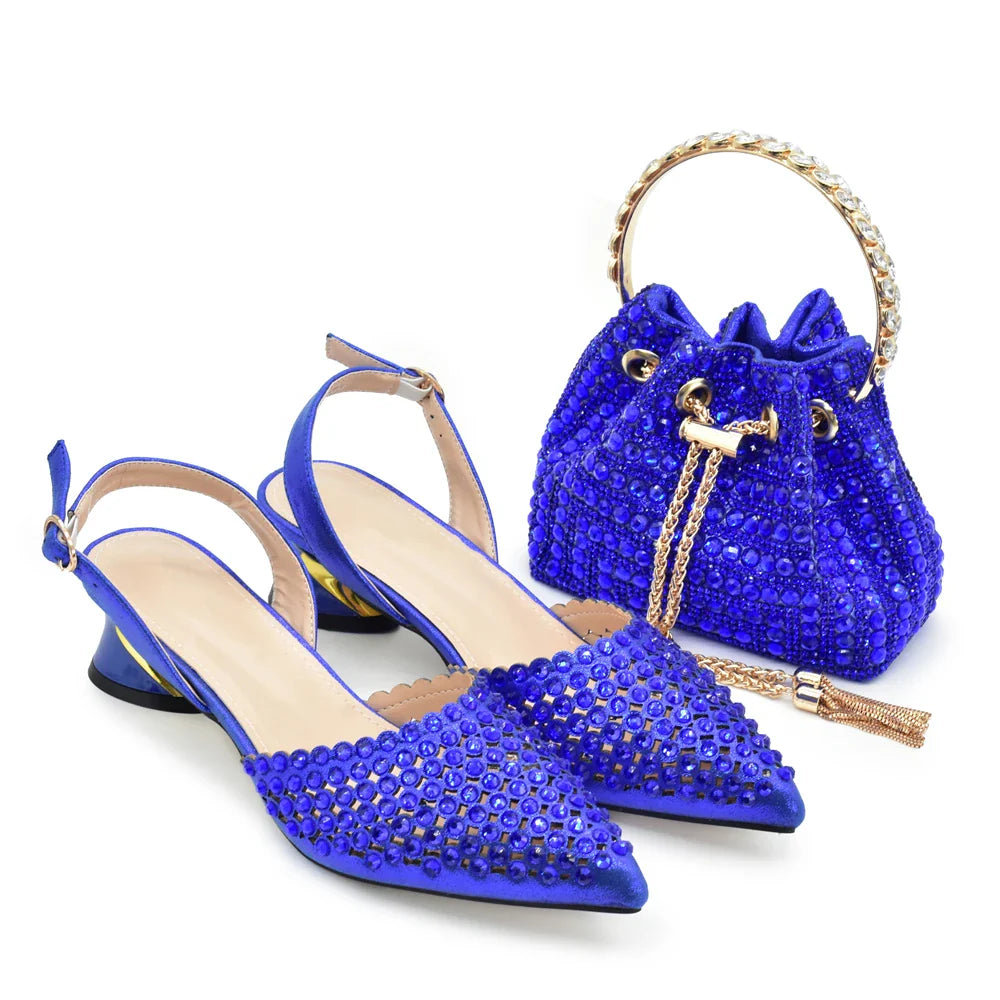 Italian Shoes with Matching Bags Set Decorated with Rhinestone African Shoes for Women Mid Heels Party Pumps  Plus Size Heels 43